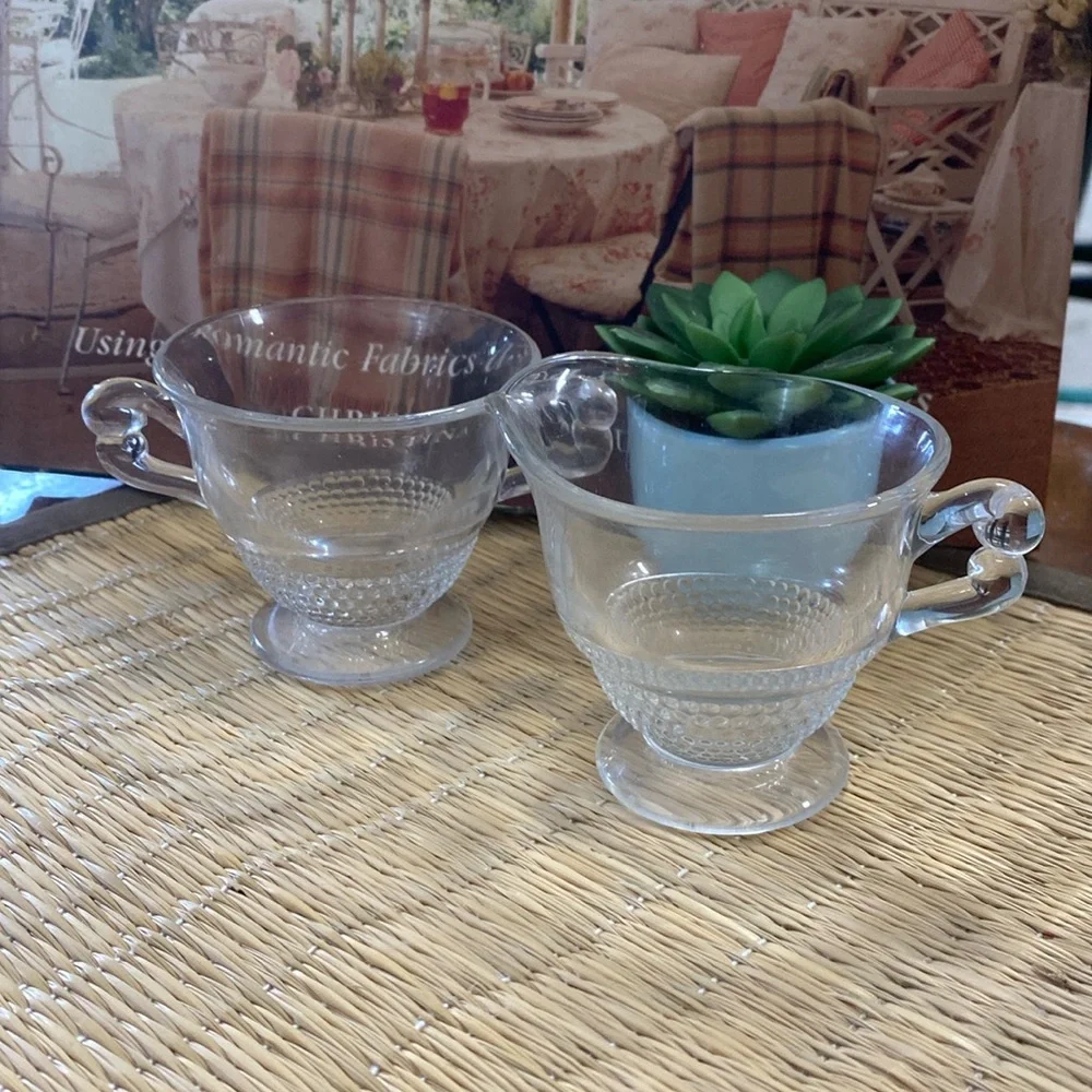 Vintage Crystal Glass Duncan Miller Teardrop Sugar & Creamer